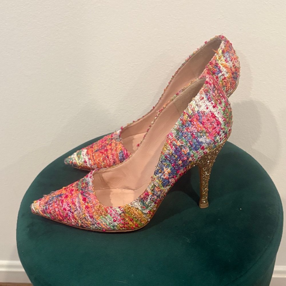 Kate Spade Colorful Tweed Heels with Gold Stiletto